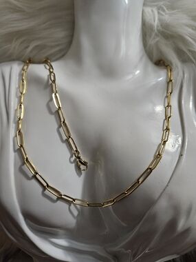 Gold Stainless Paperclip Chain Necklace And Bracelet - Women Jewelry